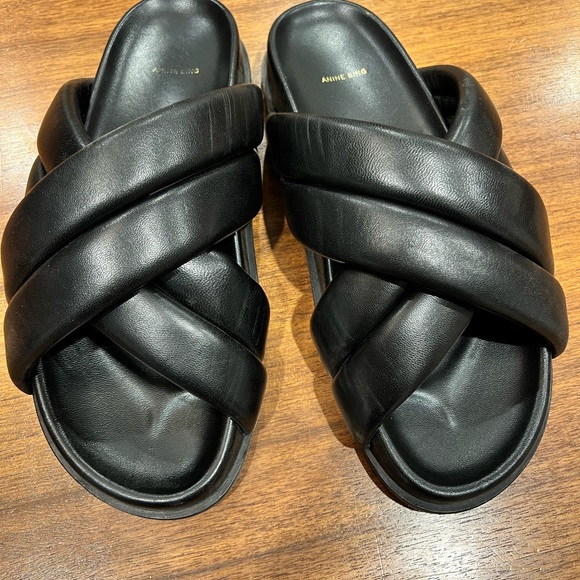 Anine Bing Shoes - Anine Bing Black Padded Crisscross Slide Sandals